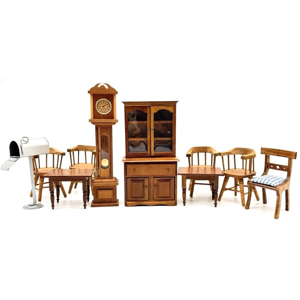 Shackman Miniatures Dollhouse Furniture Lot Hutch Clock Chairs Tables Mailbox